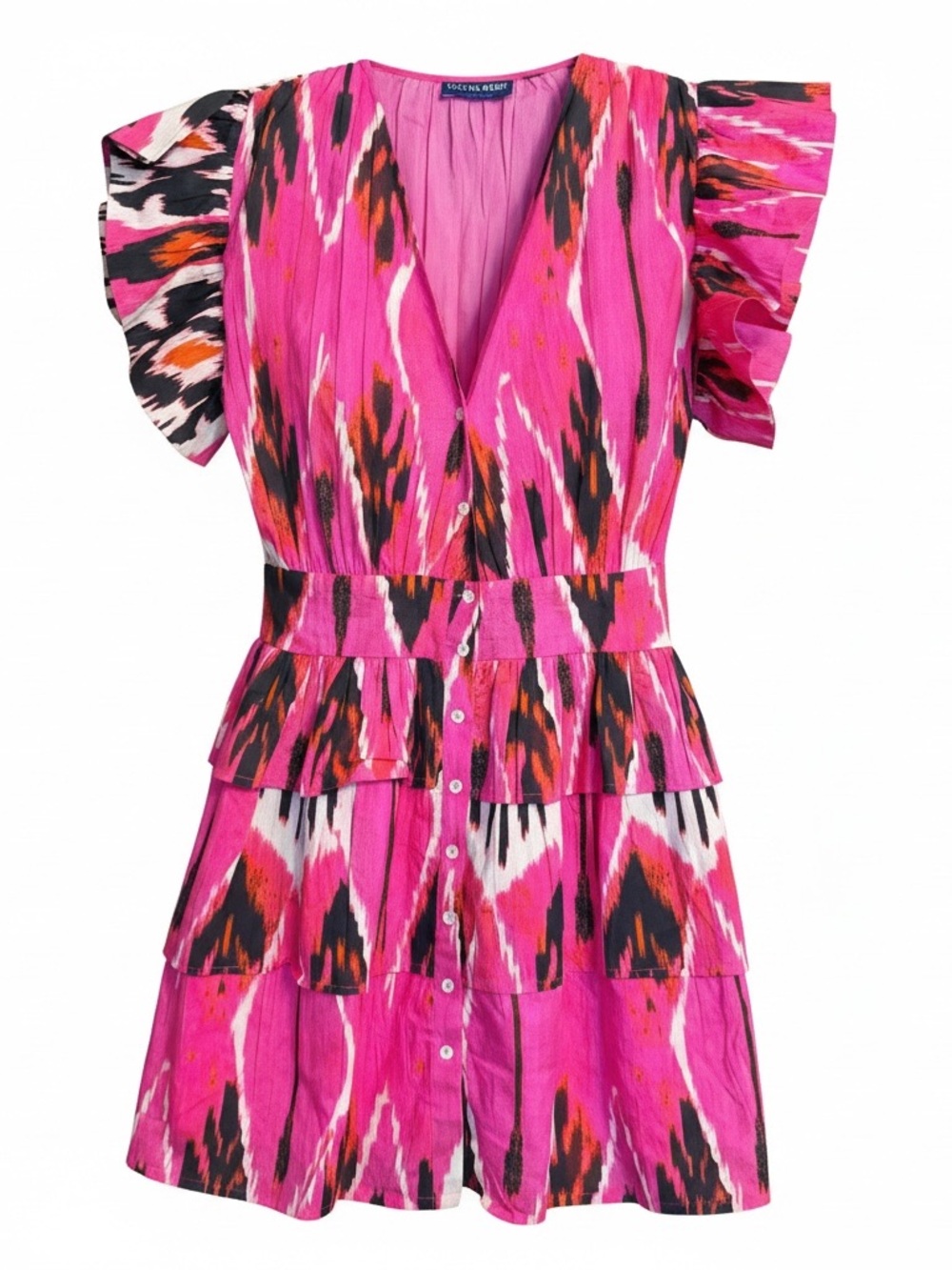Ro's Garden Hunan Boyfriend Cap Sleeve Mini Dress in Pink Joey Size Medium